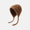 2025 Nuevo Gorro de Punto con Cordones y Puntera de Felpa Azul para Mujer, Otoño e Invierno, para Viajes al Oeste de Sichuan, para Mostrar la Cara, Suéter Pequeño