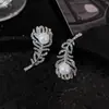 Brincos de Pena Folha com Zircônia Pérola Cravejados de Diamante Design Coreano de Nicho Brincos Personalizados Tendência