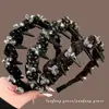 Diadema de lunares con pedrería estilo coreano con dientes para un agarre antideslizante, un accesorio para el cabello de alta gama y versátil que realza tu apariencia y hace que tu rostro se vea más pequeño.