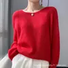 Nueva Prenda de Punto de una Sola Capa para Primavera y Otoño, 75% Cachemira, Color Sólido, Manga Larga, Suéter de Punto Pulóver con Cuello Redondo