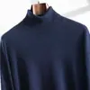 Suéter de cuello alto para hombre de cachemira Otoño e Invierno Versátil Cálido Talla grande Jersey Cardigan Color liso Base Cardigan de punto