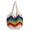 Versátil Bolsa de Tote de Gran Capacidad con Rayas Arcoíris, Bolso Cruzado de Hombro Tejido para Mujer, Nuevo Bolso de Mano de Moda 2026