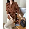 26 Camisa de Outono com Novo Design e Amarração na Cintura, Estilo para o Trabalho, Versátil, Camisa de Manga Longa Emagrecedora 35088