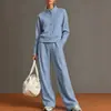 2026 moda europea y americana transfronteriza nueva sudadera con cárdigan de color liso con cuello alto y conjunto de pantalones de pierna ancha para tiendas online independientes