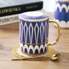 Taza de Cerámica de Lujo Ligero Taza de Cerámica Europea Británica Taza de Agua de Gran Capacidad Asa Dorada Taza de Cerámica para Pareja Taza de Té