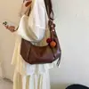 Bolsa de Ombro para o Dia a Dia em PU para Mulheres, Bolsa Tote de Couro Macio Estilo Maillard Retrô, Nova Bolsa Plissada para Axila da Moda, Bolsa Casual