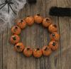 Pulseiras de Contas de Madeira de Halloween Transfronteiriças Europeias e Americanas, Pulseiras com Contas de Abóbora da Moda e Personalizadas, Pulseiras com Contas Estampadas de Aranha, Acessórios