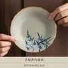 Posavasos de cerámica con patrón de bambú azul y blanco, accesorio para juego de té kung fu con esmalte craquelado tipo horno Ru, posavasos para taza de té estilo chino pintado a mano