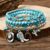 Joyería nueva transfronteriza de cuentas turquesas para mujer, pulsera sencilla de traje multicapa con línea elástica y cuentas de madera al por mayor