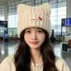 Gorro de Punto con Orejas de Gato Nuevo Lindo para Otoño e Invierno para Mujer Lazo Letra Cara Suave Pegajosa Adelgazante Versátil Protección de Orejas Gorro de Lana