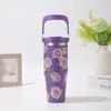 Taza de Coche Portátil de Aspecto Premium con Diseño Floral Creativo, Termo de Acero Inoxidable, Taza de Hielo Portátil de Gran Capacidad para Exteriores