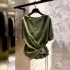 2026 Novo Estilo de Verão Camisa Verde Composta de Manga Curta para Mulheres, Estilo Francês, Alto Padrão, Top com Decote V Cadarço 12559