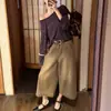 Calça Jeans Lavada Retrô Dongdaemun para Mulheres, Calça Cropped de Algodão Stretch para o Verão, Calça Reta Casual Solta