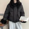 Abrigo corto de algodón con retazos de lana de cordero estilo retro coreano para mujer con tapeta diagonal y diseño de hebilla de cinturón, disponible en stock