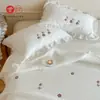 Xiangling Youpin Estilo Coreano Lavado a la Arena Algodón Puro Cubierta de Cama Individual Bordado Floral Encaje Acolchado Juego de Tres Piezas