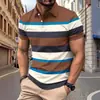 Camisa Polo de Verano Nueva para Hombre de Comercio Exterior con Estampado Digital 3D, Retazos Rayados, Bloques de Color, Camisa Polo Casual de Manga Corta
