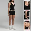 Conjunto de Roupa de Yoga Transfronteiriço com Alças Duplas nos Ombros, Top Regata com Decote Halter, Shorts Feminino com Barra Dobrável, Conjunto de Duas Peças para Corrida ao Ar Livre, Esportes e Fitness