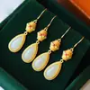 Pendientes Palacio Estilo Geométrico Chapados en Oro Incrustados Hotan, Pendientes Personalizados de Moda Estilo Antiguo Hotan para Mujer