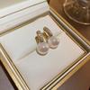 Aretes Ovalados de Perla Francesa de Zirconia con Aguja de Plata Electrochapada en Oro Real Moda Retro Elegante Elegante Elegante Aretes de Lujo Ligero