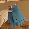 Guantes de Punto de Lana Pequeños Frijol de Azúcar Estilo Coreano Dedos Expuestos Mujer Color Sólido Pantalla Táctil Invierno Cálido Ciclismo Guantes para Dedos