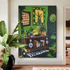 Pinturas Decorativas para Colgar en la Sala de Estar, Dormitorio, Comedor; Pinturas de Entrada Texturizadas; Arte de Pared Artístico; Tapa de Caja Eléctrica; Escena de Café