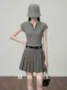Camiseta Moge Fashionable Intelectual Patchwork Listrado Gola V Manga Curta para Mulheres 2026 Verão Nova Slim Fit Top