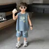 Conjunto de Verano de Mezclilla sin Mangas para Niños 2026 Nuevo Estilo de Verano Fresco Bebé Moderno Conjunto de Dos Piezas