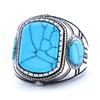 Anel de Aço Inoxidável Personalizado da Moda Retrô Nórdico Mais Vendido Transfronteiriço com Pedra Preciosa Azul Turquesa de Três Lados para Homens em Estoque