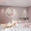 Papel de parede listrado de grade com cor de gradiente 3D rosa para quarto de menina, quarto infantil, jardim de infância, sala de aula moderna