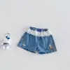 Conjunto de Dos Piezas para Bebé Dianxi de Verano, Chaleco Delgado de Punto Jacquard y Shorts de Mezclilla Casual con Dibujos