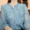Nueva Camisa de Gasa con Encaje para Mujer Primavera y Verano 2026, de Manga Larga, Elegante, Diseño que Reduce la Edad, Top Holgado y Adelgazante