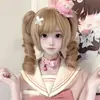 Peruca Cachos Romanos para Boneca Feminina Lolita Cabelo Dourado Cacheado Peruca Fofa Produto Acabado Grampo Cabelo Curto Ondulado Conjunto