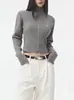 Nueva Chaqueta Corta de Punto con Cremallera 2026 para Mujer, Cárdigan Suéter de Cuello Alto Medio Otoño e Invierno, Ropa de Abrigo Ajustada