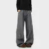 Jeans Rectos Melange Gris Oscuro para Hombre, Pantalones Nuevos de Primavera con Estilo Americano, Pantalones de Trabajo a Cuadros Retro de Leñador