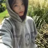 [Estampado] Sudadera con Capucha Estilo Campus Coreano para Mujer Ins Super Popular Holgada Perezosa Delgada Terciopelo Top Trendy