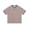 Cuello de Color Contrastante, Rayas Finas, Estampado de Letras, Camiseta de Manga Corta para Hombre, Nuevo Estilo Primavera y Verano, Juvenil y Energético, Top Holgado Casual para Mujer