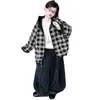 Roupas Infantis Estilo Coreano Outono Novidades Meninas Nicho Dupla Face Vestível com Capuz Jaqueta Casual Conjunto Retrô Jeans