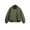 Yidao Roupas Vintage 2026 Outono Novo Estilo Americano Simples Cor Sólida Solta Curta Cleanfit Gola Alta Jaqueta de Voo