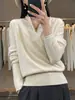 Suéter de punto de lana con cuello cruzado para mujer, con un elegante cuello superpuesto, suave y elegante, adecuado para otoño e invierno, estilo jersey, top de lana