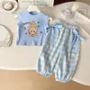 Conjunto de Duas Peças Sem Mangas Verão 2026 para Meninas, Colete Estilo Fino Moda Esportiva Infantil Conjunto de Calça Xadrez