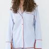 Pijama Longo de Listras Estilo Europeu e Americano para Primavera e Verão para Mulheres, Roupa de Casa, Confortável, Respirável, Conjunto Fino de Duas Peças para Usar por Cima