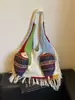 Bolsa de crochê divertida e colorida com tema de peixe inspirada na dopamina, nova bolsa de ombro estilo étnico de grande capacidade com trama vazada e tema de floresta