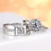 Anillo Clásico de Plata para Pareja Abierto con Diamante Forma de Capullo Floreciente para Hombre y Mujer Anillo de Par Boda Estudiante Moda OL Anillo de Compromiso
