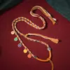 Cordón Trenzado Hecho a Mano Estilo Tíbet, Cadena Versátil para Suéter con Thangka del Dios de la Riqueza de Cinco Vías, Cuerda para Colgar Colgantes al por Mayor, Hilo Rojo, Artículo Coleccionable