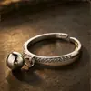 Plata de ley S925, anillo abierto moderno y minimalista con pequeñas piedras redondas, exquisito diseño estilo coreano, joyería de plata de ley para mujer