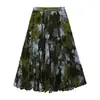 Saia Floral Feiyuan Estilo Floresta Retrô com Barra Larga para Mulheres, Nova Saia Midi Estampada Fresca Justa para Viagem de Férias na Primavera e Verão