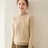 Camiseta Base de Cachemira Tejida con Cuello Medio Alto en V Grande para Mujer, Manga Larga, Cálida y Gruesa
