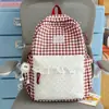 Mochila para niña con ribete de encaje estilo japonés, bolsa linda de doble hombro estilo universitario ins, mochila a cuadros de gran capacidad para estudiantes de secundaria