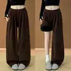 Pantalones de Pana Anchos Color Café para Mujer, Otoño/Invierno 2025 Nuevos de Cintura Alta, Caídos, Pierna Recta, Casual, Versátiles, Sueltos, Forrados de Felpa