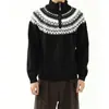Suéter de tricô jacquard Fair Isle para homens e casais, gola alta, zíper parcial, estilo old money, moda outono e inverno, atacado de fábrica transfronteiriço